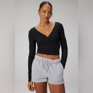 NWOT Fabletics Modal Rib V-neck Crop Top S Black